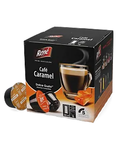 Caf&eacute; Ren&eacute; Caf&eacute; Caramel package and pod for Dolce Gusto
