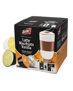 Caf&eacute; Ren&eacute; Vanilla Latte Macchiato package and capsule for Dolce Gusto
