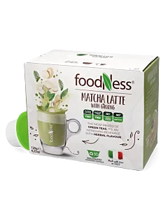 FoodNess Matcha Latte package and capsule for Dolce Gusto
