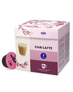 Kaffekapslen Chai Latte package and capsule for Dolce Gusto