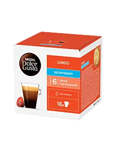 Nescaf&eacute; Lungo Decaffeinato package and capsule for Dolce Gusto