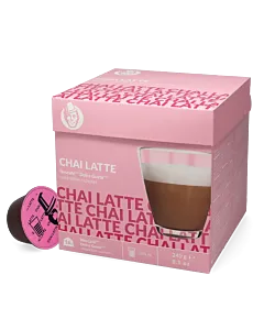 Kaffekapslen Chai Latte package and capsule for Dolce Gusto