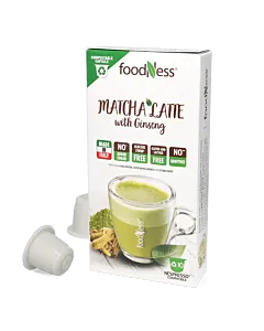 FoodNess Matcha Latte package and capsule for Nespresso
