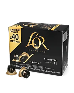 L'OR Ristretto 40 package and pod for Nespresso
