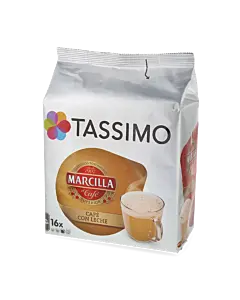Marcilla Caf&eacute; Con Leche package and capsule for Tassimo